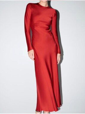 Zara NWT Red Satin long sleeve Dress - Medium